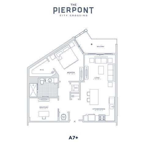 Floor plan for 1 bed, 1 bath, 846 sqft